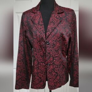 Chic Red and Black Floral Blazer